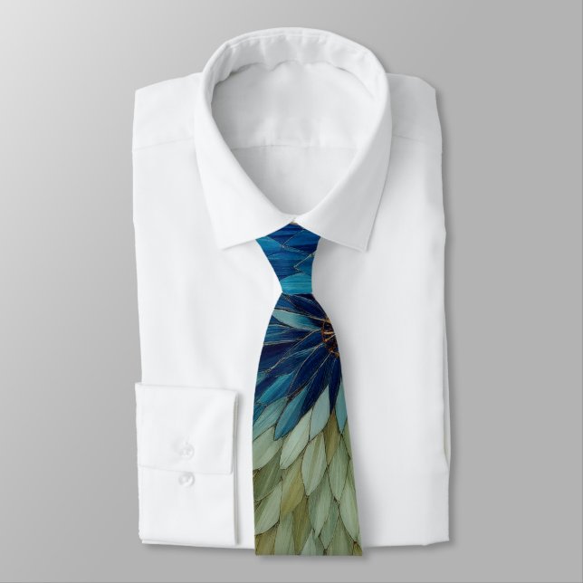 Mosaic Green Blue Floral   Tie (Tied)