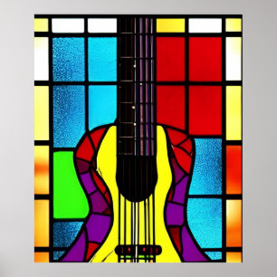 Mosaic guitar in stained glass poster