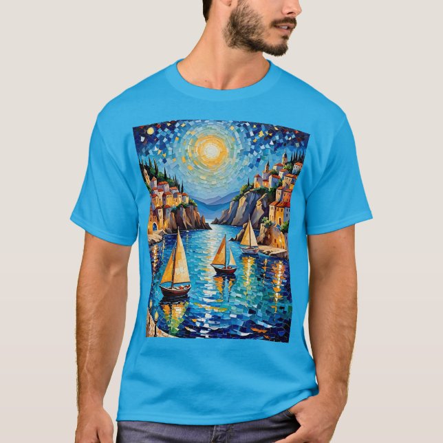 Mosaic Harbour Sunset Sailboats Tee (Front)
