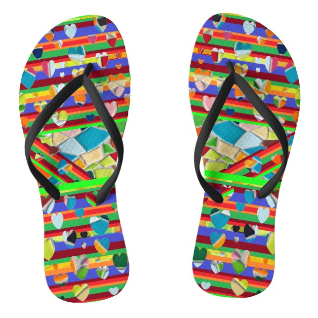 Mosaic  Heart Black Strap -  Flip Flops (Footbed)