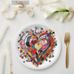 Mosaic Heart of Love Paper Plate