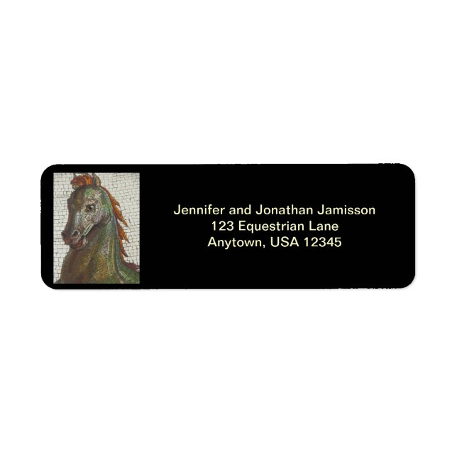 Mosaic Horse Return Address Labels, black (Front)