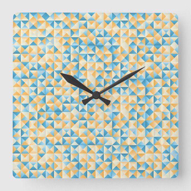 Mosaic in blue and orange square wall clock (Front)