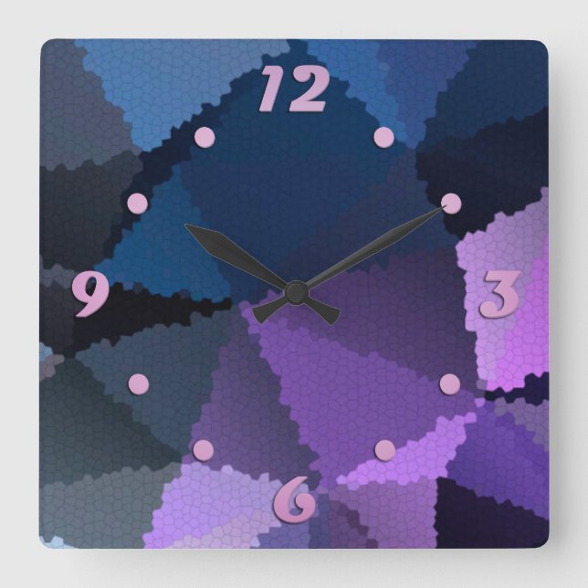 Mosaic in blue and pink colours square wall clock (Front)