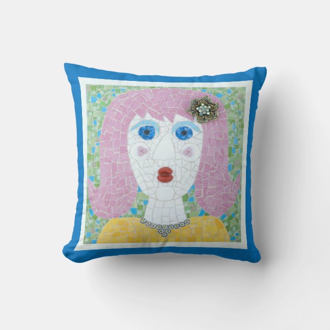 Mosaic - Ingrid with Blue & Ivory Border Cushion (Front)