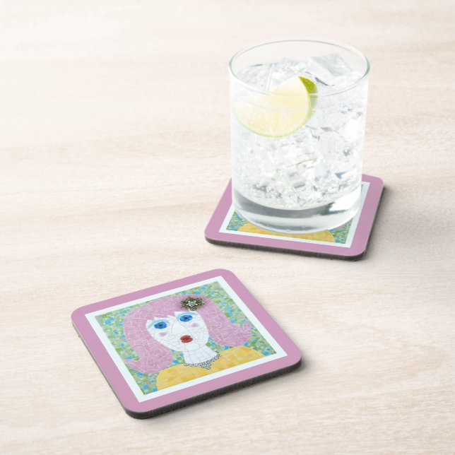 Mosaic - Ingrid with Pink & Ivory Border Coaster (Right Side)