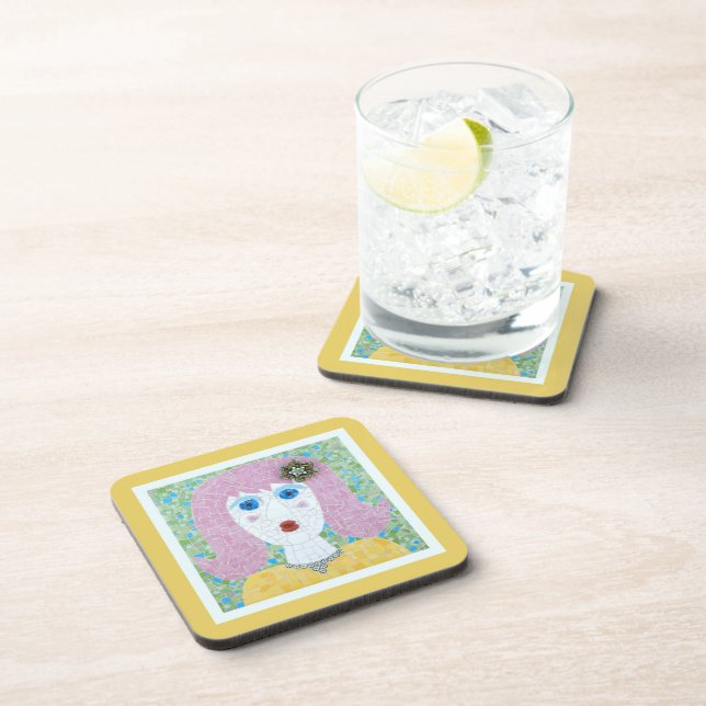 Mosaic - Ingrid with Yellow & Ivory Border Coaster (Right Side)