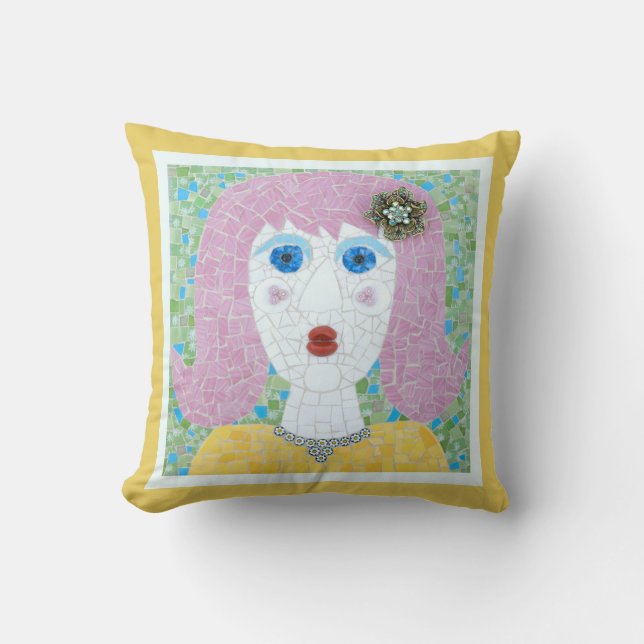 Mosaic - Ingrid with Yellow & Ivory Border Cushion (Front)