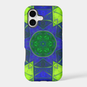 Mosaic Kaleidoscope Flower Blue and Green