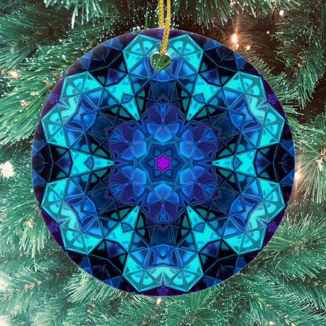 Mosaic Kaleidoscope Flower Blue and Purple Ceramic Tree Decoration (Creator Uploaded)