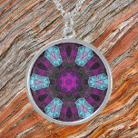 Mosaic Kaleidoscope Flower Blue and Purple Sterling Silver Necklace<br><div class="desc">This mosaic kaleidoscope design features brilliant blue and purple tiles. A vivid geometric design inspired by fractals,  mandalas,  and stained glass mosaics. Get this beautiful trippy design now and add some groovy colours to your life!</div>