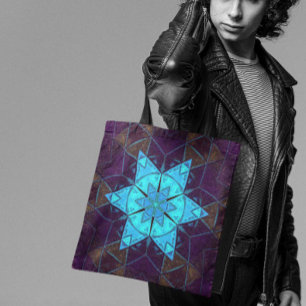 Mosaic Kaleidoscope Flower Blue and Purple Tote Bag