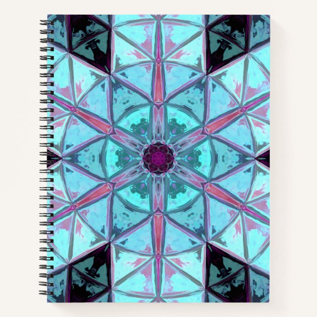 Mosaic Kaleidoscope Flower Blue and Red Notebook (Front)