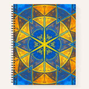 Mosaic Kaleidoscope Flower Blue and Yellow Notebook