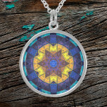 Mosaic Kaleidoscope Flower Blue and Yellow Sterling Silver Necklace<br><div class="desc">This mosaic kaleidoscope flower design features brilliant yellow and blue tiles. A vivid geometric design inspired by fractals,  mandalas,  and stained glass mosaics. Get this beautiful trippy design now and add some groovy colours to your life!</div>