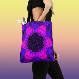 Mosaic Kaleidoscope Flower Blue Black and Purple Tote Bag