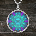 Mosaic Kaleidoscope Flower Blue Purple and Red Sterling Silver Necklace<br><div class="desc">This mosaic kaleidoscope design features brilliant blue,  purple,  and red tiles. A vivid geometric design inspired by fractals,  mandalas,  and stained glass mosaics. Get this beautiful trippy design now and add some groovy colours to your life!</div>