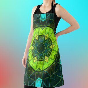 Mosaic Kaleidoscope Flower Green and Blue Apron