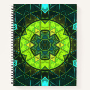 Mosaic Kaleidoscope Flower Green and Blue Notebook