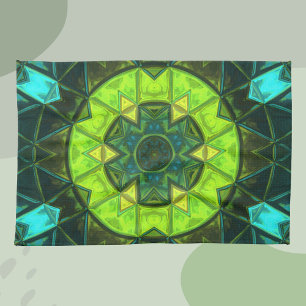 Mosaic Kaleidoscope Flower Green and Blue Tea Towel