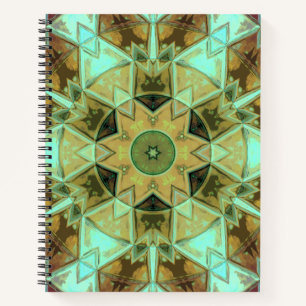 Mosaic Kaleidoscope Flower Green and Brown Notebook