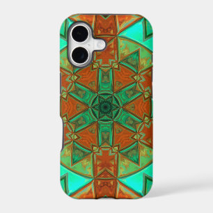 Mosaic Kaleidoscope Flower Green and Orange