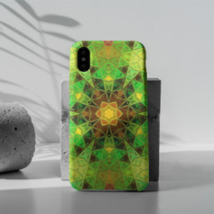 Mosaic Kaleidoscope Flower Green and Orange