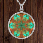 Mosaic Kaleidoscope Flower Green and Orange Sterling Silver Necklace<br><div class="desc">This mosaic kaleidoscope flower design features brilliant green and orange tiles. A vivid geometric design inspired by fractals,  mandalas,  and stained glass mosaics. Get this beautiful trippy design now and add some groovy colours to your life!</div>