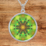 Mosaic Kaleidoscope Flower Green and Orange Sterling Silver Necklace<br><div class="desc">This mosaic kaleidoscope design features brilliant green and orange tiles. A vivid geometric design inspired by fractals,  mandalas,  and stained glass mosaics. Get this beautiful trippy design now and add some groovy colours to your life!</div>