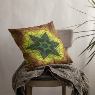 Mosaic Kaleidoscope Flower Green and Yellow Cushion