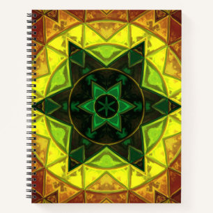 Mosaic Kaleidoscope Flower Green and Yellow Notebook