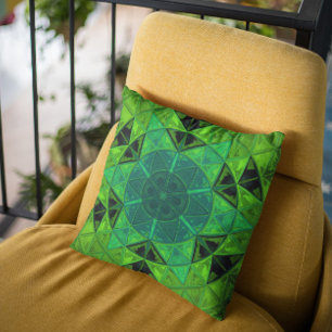 Mosaic Kaleidoscope Flower Green Cushion