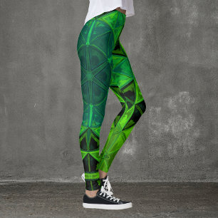 Mosaic Kaleidoscope Flower Green Leggings