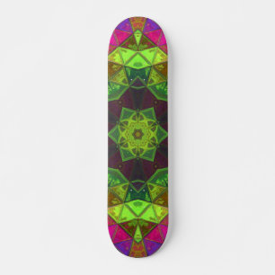 Mosaic Kaleidoscope Flower Green Pink and Purple Skateboard