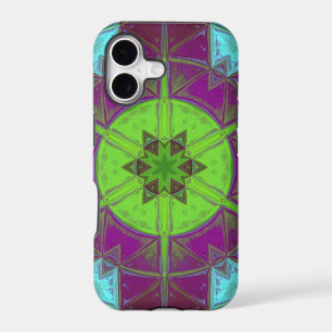 Mosaic Kaleidoscope Flower Green Purple and Blue