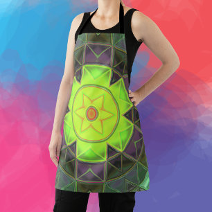 Mosaic Kaleidoscope Flower Green Purple and Yellow Apron