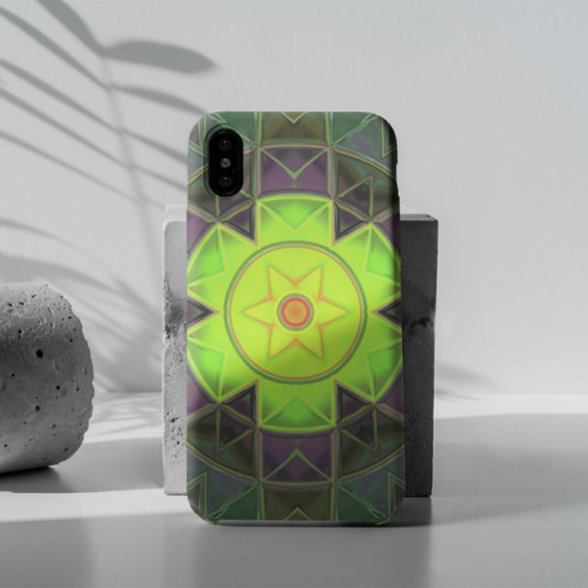 Mosaic Kaleidoscope Flower Green Purple and Yellow Case-Mate iPhone Case (Creator Uploaded)