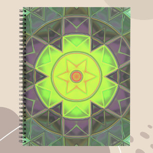 Mosaic Kaleidoscope Flower Green Purple and Yellow Notebook