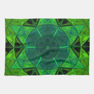 Mosaic Kaleidoscope Flower Green Tea Towel