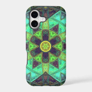 Mosaic Kaleidoscope Flower Green Teal and Purple