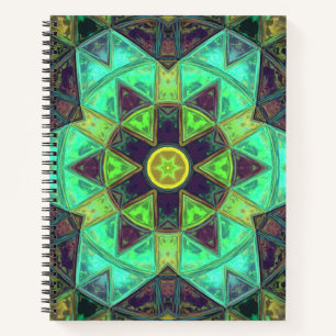 Mosaic Kaleidoscope Flower Green Teal and Purple Notebook