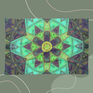 Mosaic Kaleidoscope Flower Green Teal and Purple Tea Towel