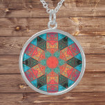 Mosaic Kaleidoscope Flower Pink and Teal Sterling Silver Necklace<br><div class="desc">This mosaic kaleidoscope flower design features brilliant teal and pink tiles. A vivid geometric design inspired by fractals,  mandalas,  and stained glass mosaics. Get this beautiful trippy design now for your favourite friend who loves bright colours!</div>