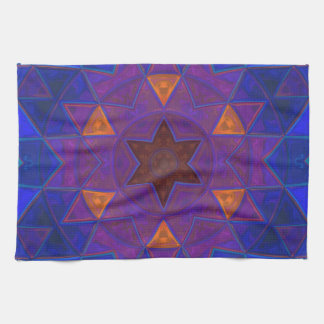 Mosaic Kaleidoscope Flower Pink Blue and Yellow Tea Towel