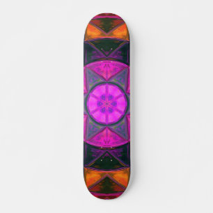 Mosaic Kaleidoscope Flower Pink Purple and Orange Skateboard