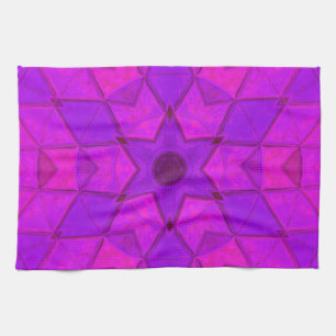 Mosaic Kaleidoscope Flower Pink Tea Towel