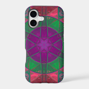 Mosaic Kaleidoscope Flower Purple Green and Pink