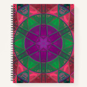 Mosaic Kaleidoscope Flower Purple Green and Pink Notebook