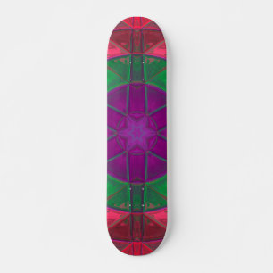 Mosaic Kaleidoscope Flower Purple Green and Pink Skateboard