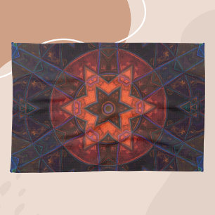 Mosaic Kaleidoscope Flower Purple Orange and Blue Tea Towel